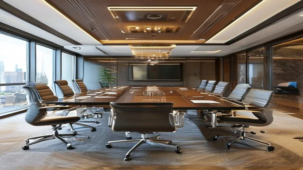 Luxury corporate boardroom set up for an investor pitch meeting