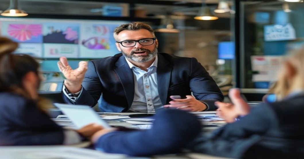 Business founder pitching to venture capital investors