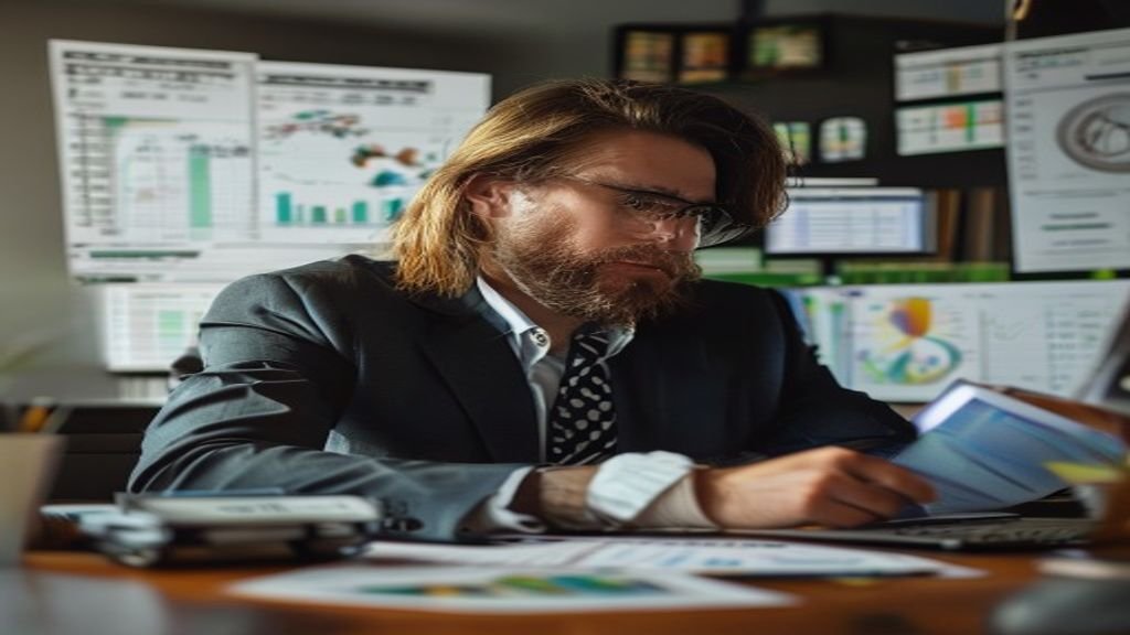 Business owner analyzing cash flow and financial charts