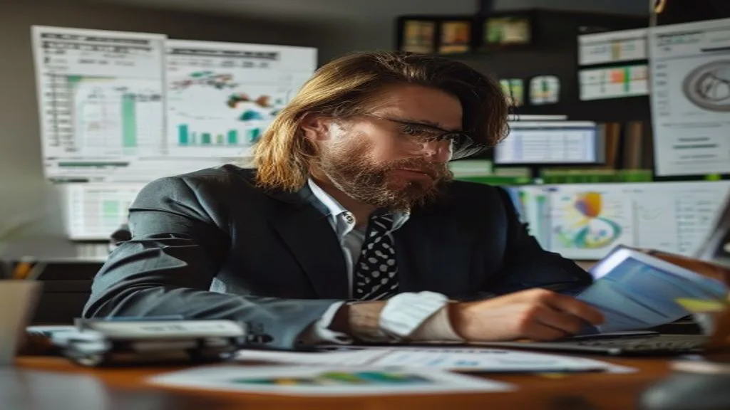 Business owner analyzing cash flow and financial charts