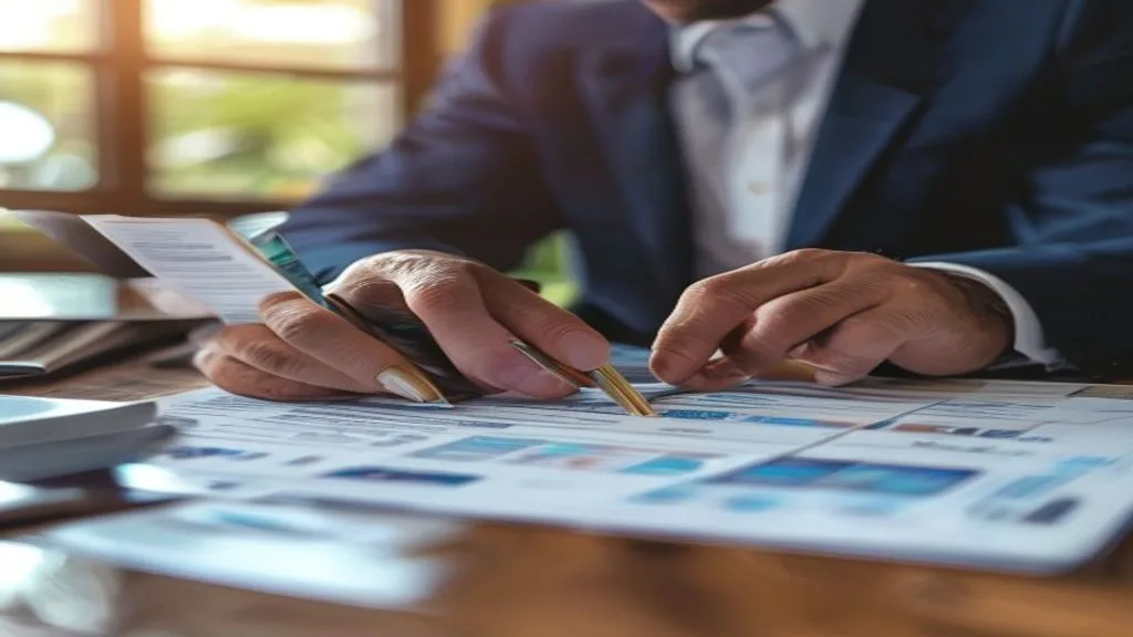 Business owner reviewing legal licenses and compliance certificates