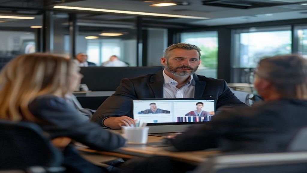 Manager leading a remote team video conference