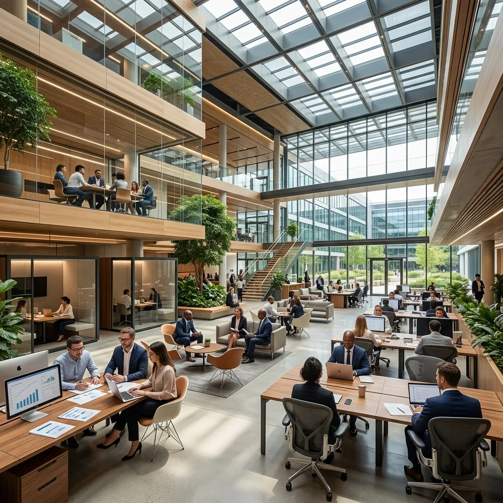 Vibrant luxury executive coworking space atrium at Skatt Business Park