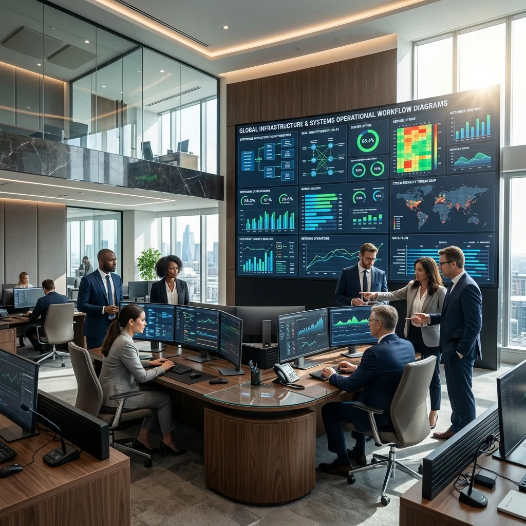 High-tech corporate operations center optimizing enterprise workflow infrastructure